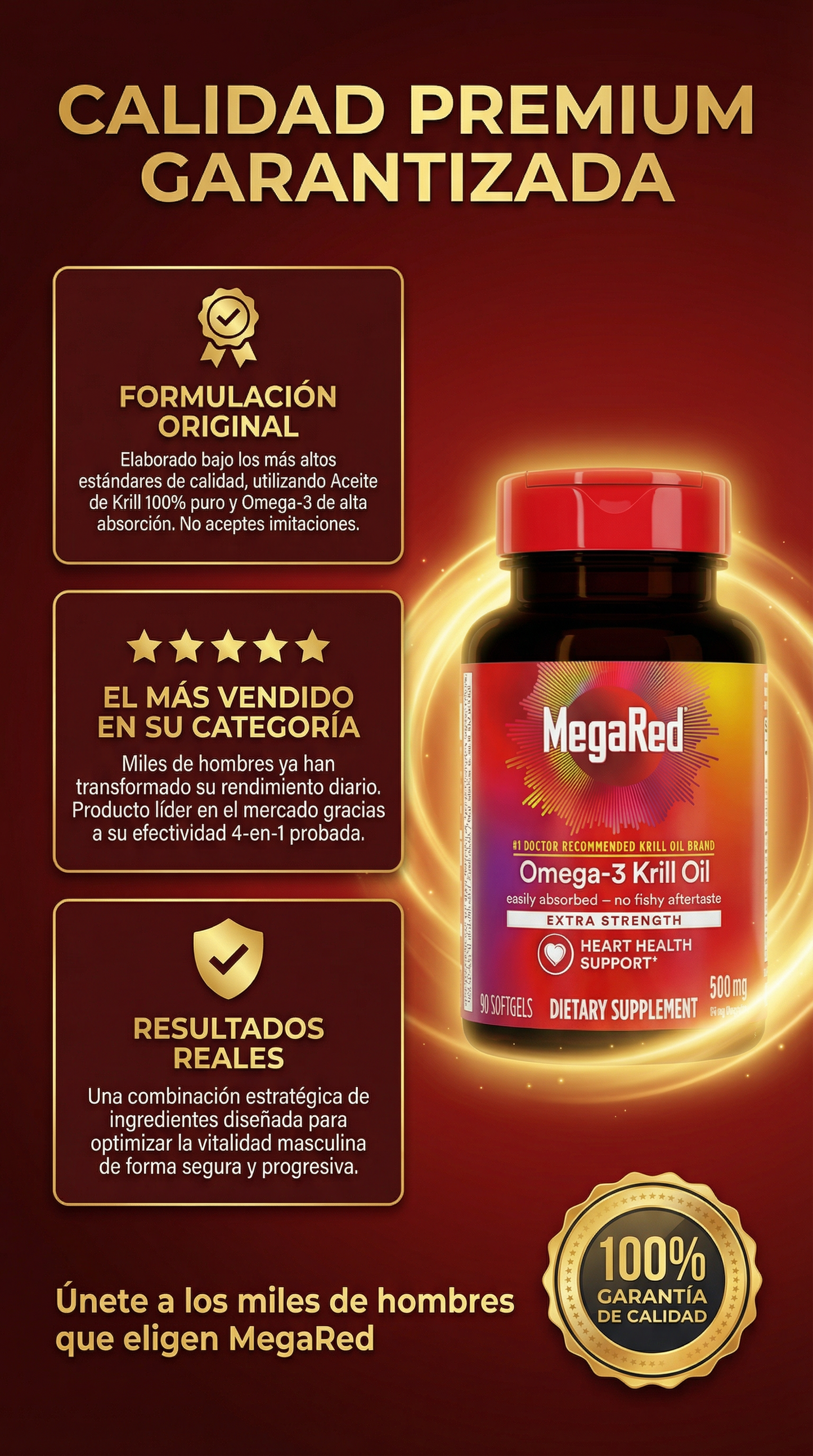 MegaRed Omega-3 – Energía y Vitalidad Masculina en 1 Solo Suplemento-Frasco por 30 Cápsulas color café