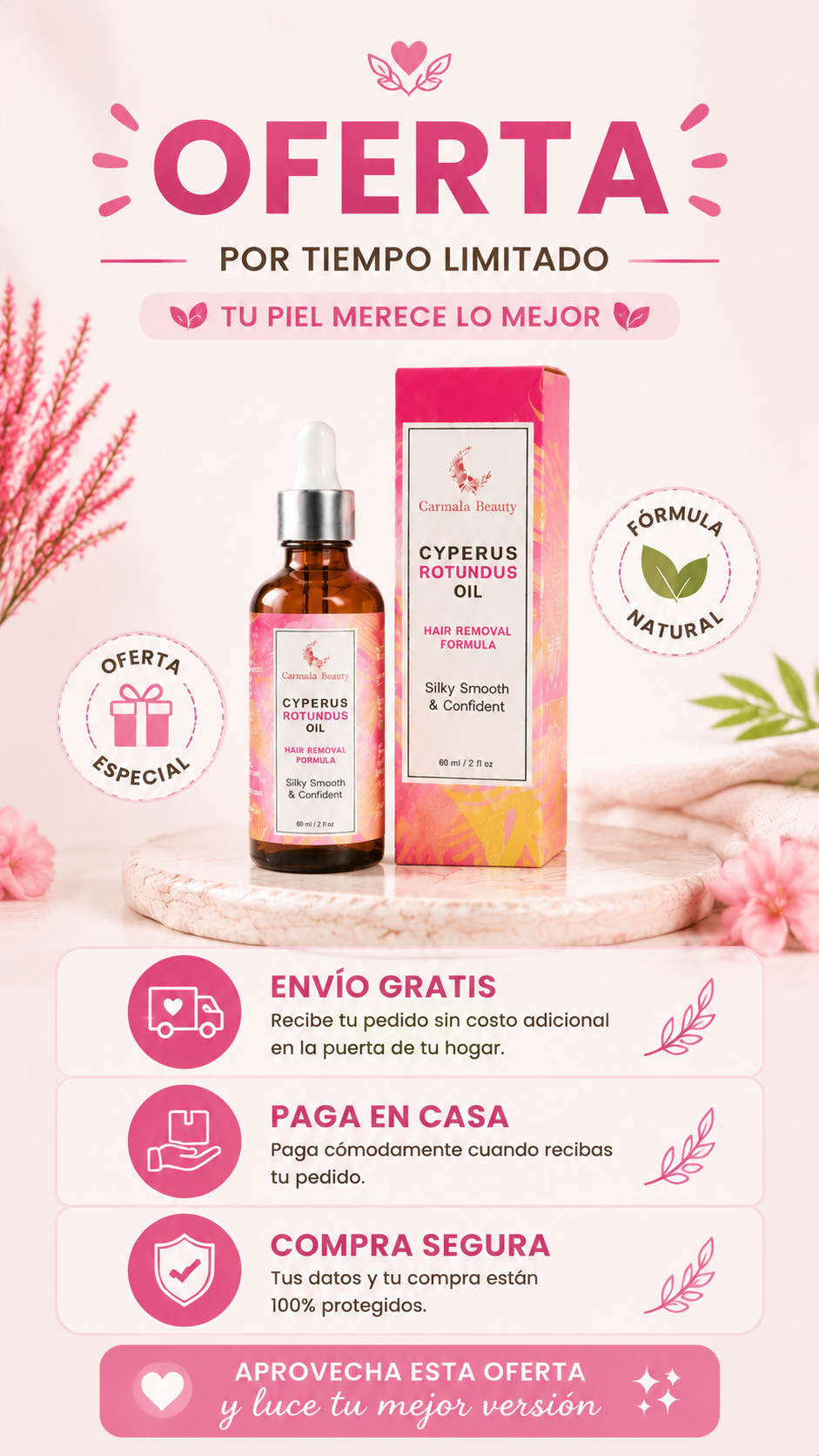 CYPERUS ROTUNDUS OIL X 60ML-Ayuda a Reducir la Apariencia del Vello con el Tiempo