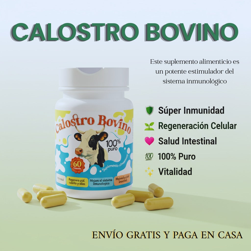Calostro Bovino 100% Puro – Tu Base de Inmunidad, Regeneración y Vitalidad 60 Capsulas +Envio Gratis
