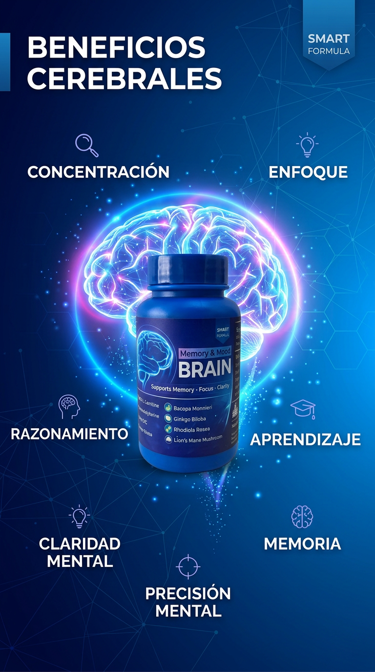 Brain Memory & Mood: 30 cápsulas para apoyar tu claridad mental, memoria y enfoque durante el día