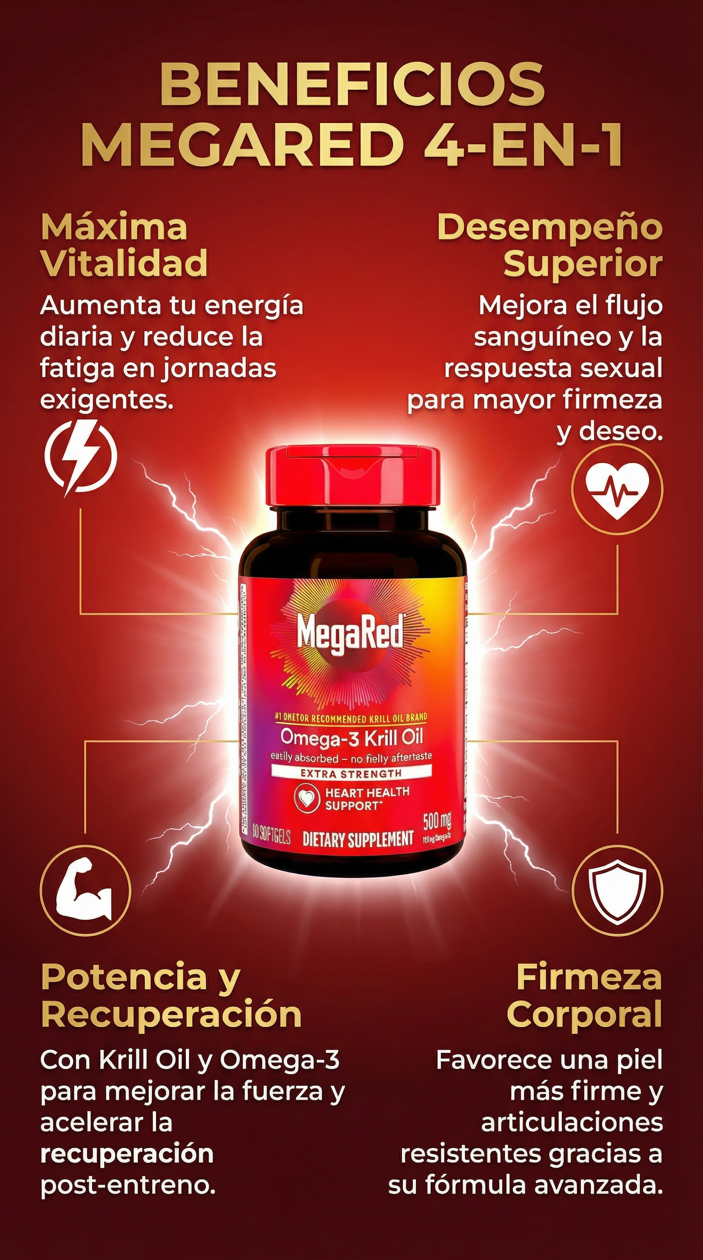 MegaRed Omega-3  – Energía y Vitalidad Masculina en 1 Solo Suplemento-Frasco por 30 Cápsulas color café