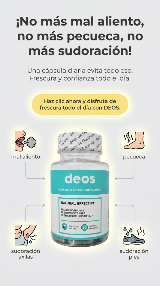 DEOS X 30 CAPS: La solución única para mal aliento, sudoración y mal olor corporal